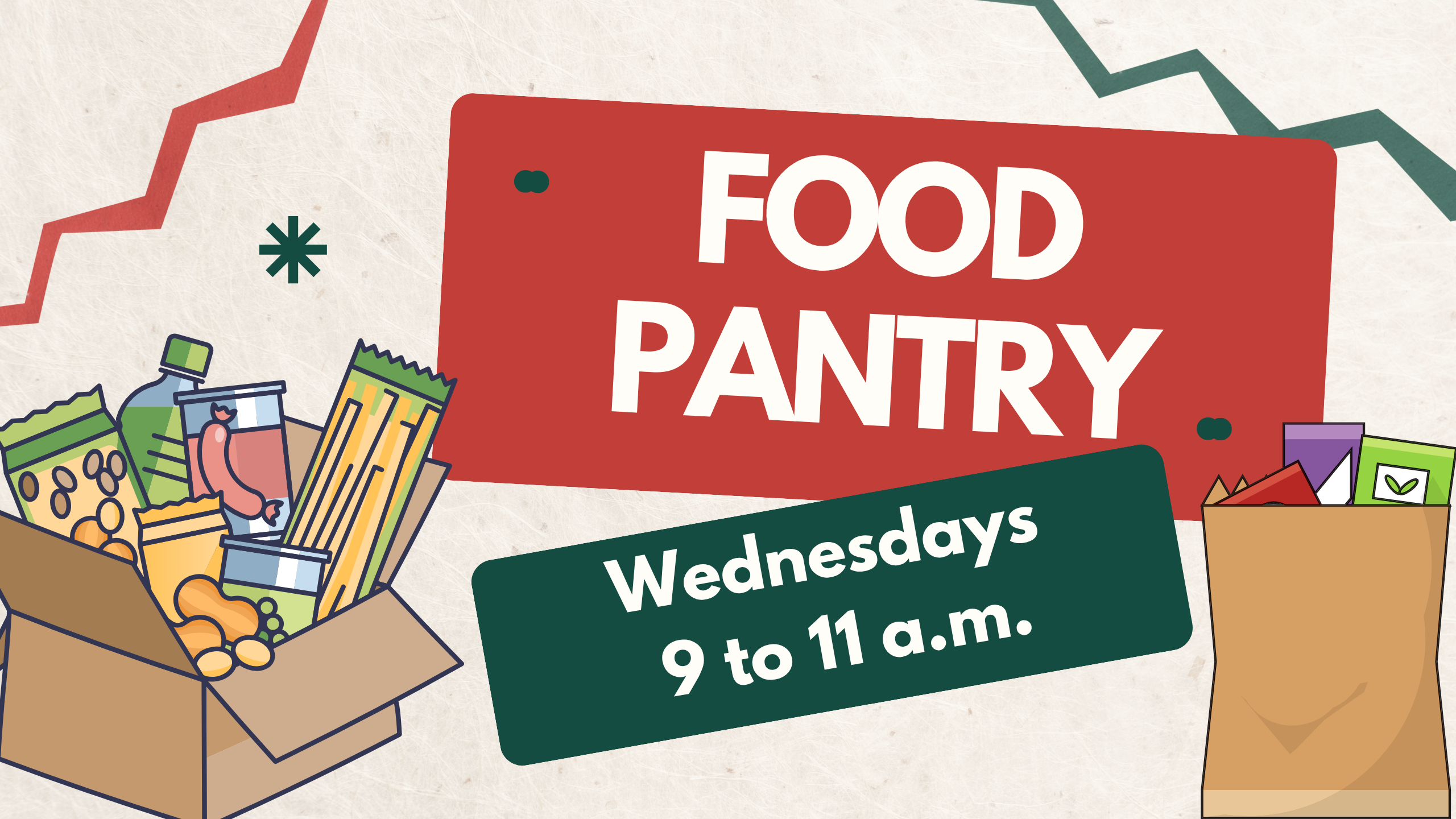 Food Pantry Wednesdays 9 to 11 a.m.